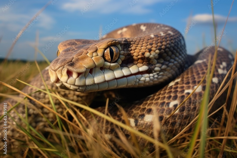 Obraz premium close-up of snake shedding skin in a grassy field