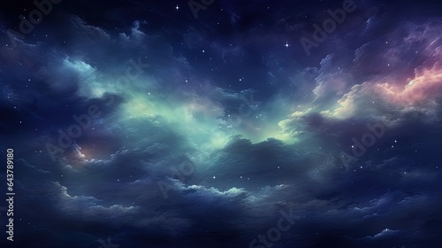  a night sky with stars and clouds and a bright light.  generative ai © Anna