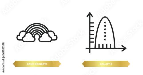 two editable outline icons from education concept. thin line icons such as basic rainbow, ballistic vector.