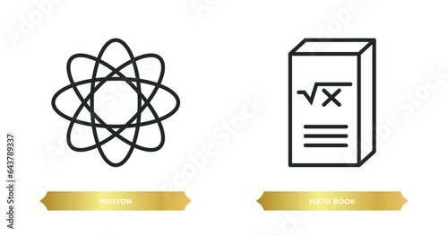 two editable outline icons from education concept. thin line icons such as photon, math book vector.