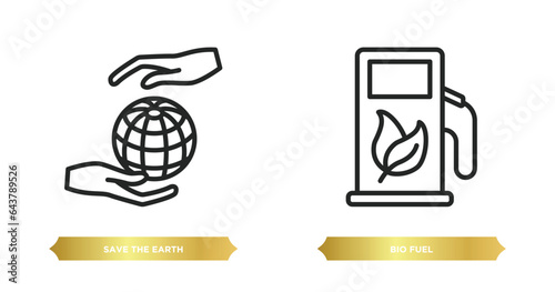 two editable outline icons from ecology concept. thin line icons such as save the earth, bio fuel vector.