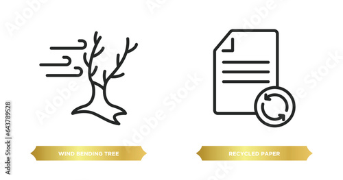 two editable outline icons from ecology concept. thin line icons such as wind bending tree, recycled paper vector.
