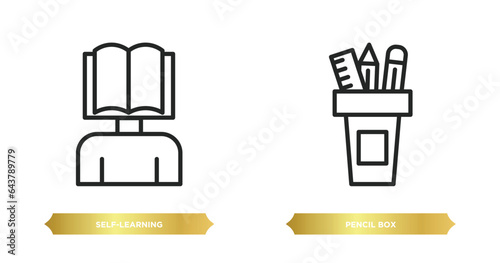 two editable outline icons from e learning and education concept. thin line icons such as self-learning, pencil box vector.