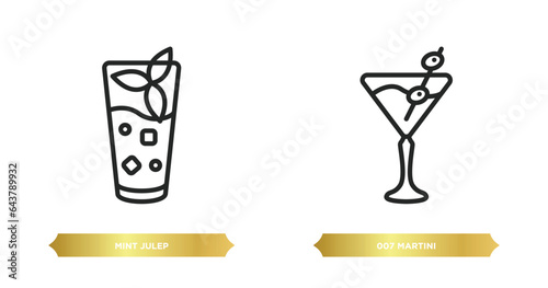 two editable outline icons from drinks concept. thin line icons such as mint julep, 007 martini vector.