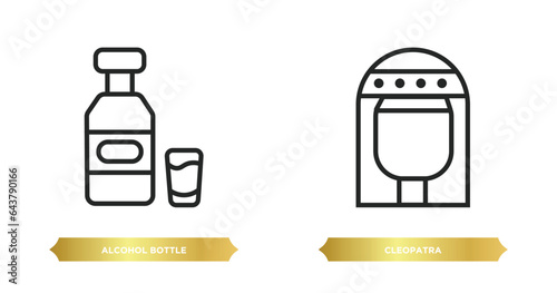 two editable outline icons from desert concept. thin line icons such as alcohol bottle, cleopatra vector.