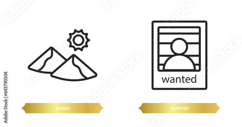 two editable outline icons from desert concept. thin line icons such as dunes, wanted vector.