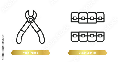 two editable outline icons from dentist concept. thin line icons such as tooth pliers, lingual braces vector.