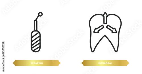 two editable outline icons from dentist concept. thin line icons such as scraping, intraoral vector.