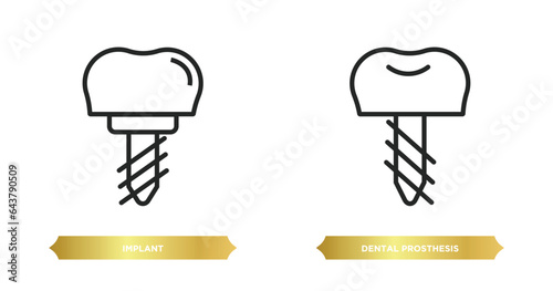 two editable outline icons from dentist concept. thin line icons such as implant, dental prosthesis vector.