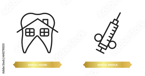 two editable outline icons from dentist concept. thin line icons such as dental house, dental needle vector.