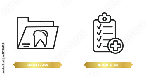 two editable outline icons from dentist concept. thin line icons such as dental folder, health report vector.