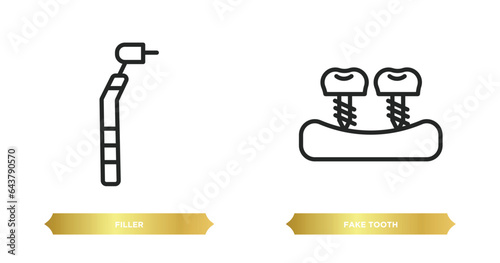 two editable outline icons from dentist concept. thin line icons such as filler, fake tooth vector.