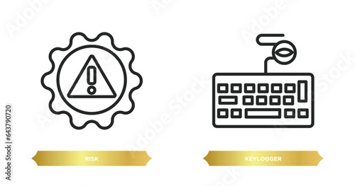 two editable outline icons from cyber concept. thin line icons such as risk, keylogger vector.