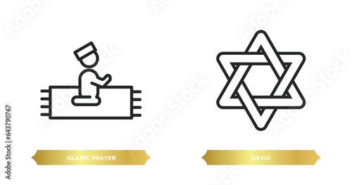 two editable outline icons from cultures concept. thin line icons such as islamic prayer, david vector.