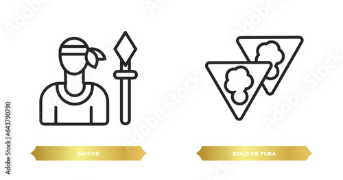two editable outline icons from cultures concept. thin line icons such as native, bolo de fuba vector.