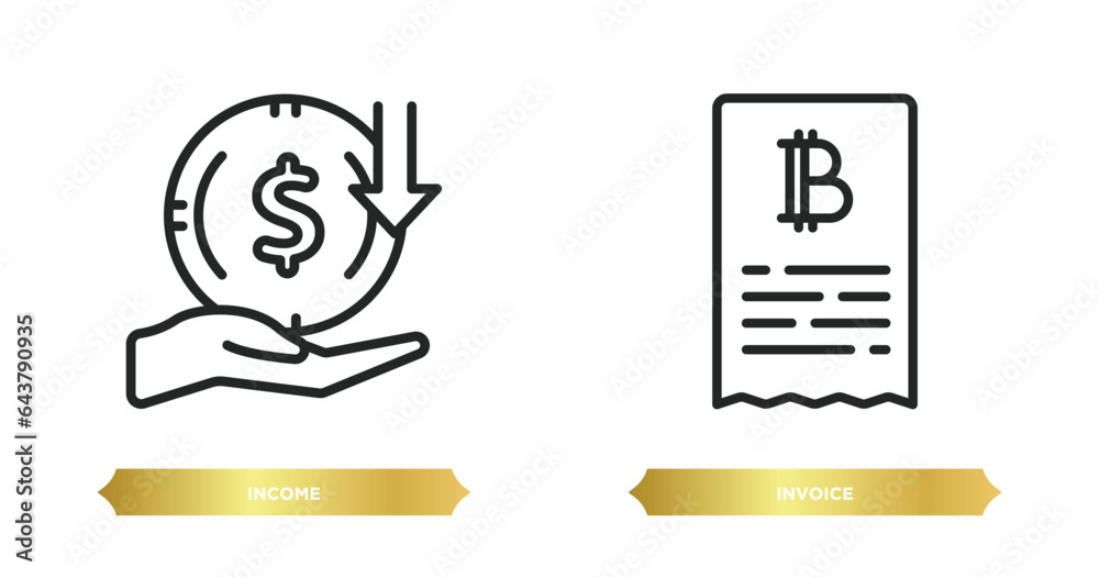 two editable outline icons from cryptocurrency concept. thin line icons such as income, invoice vector.