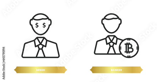 two editable outline icons from cryptocurrency concept. thin line icons such as greed, banker vector.
