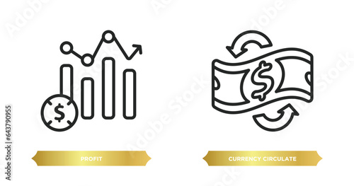 two editable outline icons from cryptocurrency concept. thin line icons such as profit, currency circulate vector.