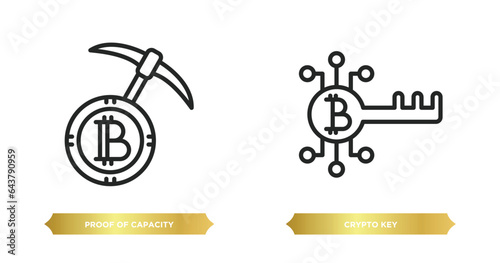 two editable outline icons from cryptocurrency concept. thin line icons such as proof of capacity, crypto key vector.