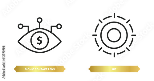 two editable outline icons from crowdfunding concept. thin line icons such as bionic contact lens, gif vector.