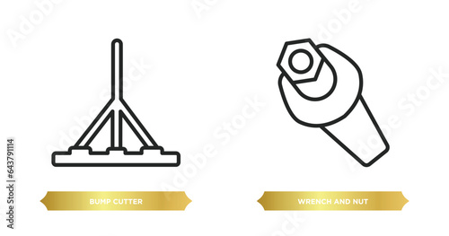 two editable outline icons from construction tools concept. thin line icons such as bump cutter, wrench and nut vector.