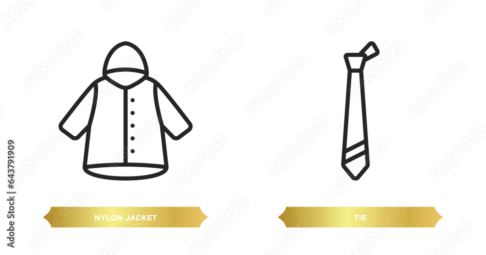 Obraz premium two editable outline icons from clothes concept. thin line icons such as nylon jacket, tie vector.