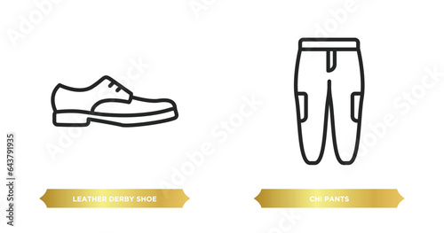 two editable outline icons from clothes concept. thin line icons such as leather derby shoe, chi pants vector.