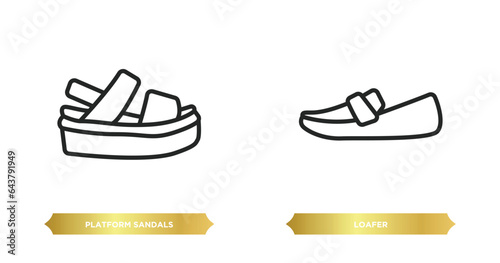 two editable outline icons from clothes concept. thin line icons such as platform sandals, loafer vector.