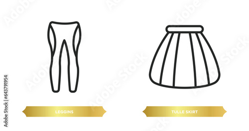 two editable outline icons from clothes concept. thin line icons such as leggins, tulle skirt vector.