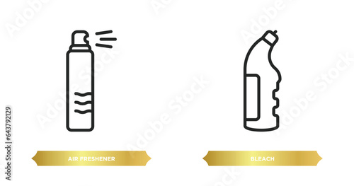 two editable outline icons from cleaning concept. thin line icons such as air freshener, bleach vector.