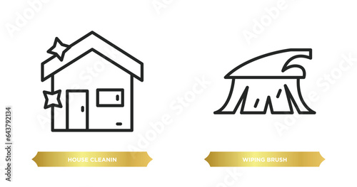 two editable outline icons from cleaning concept. thin line icons such as house cleanin, wiping brush vector.