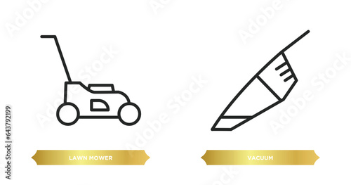 two editable outline icons from cleaning concept. thin line icons such as lawn mower, vacuum vector.