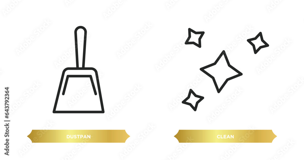 two editable outline icons from cleaning concept. thin line icons such as dustpan, clean vector. two editable outline icons from cleaning concept. thin line icons such as dustpan, clean vector.