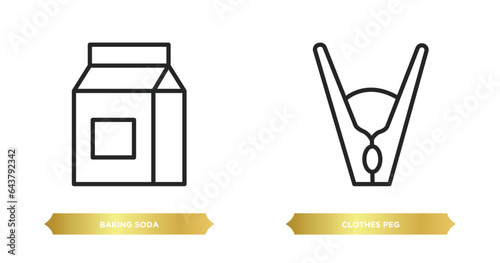 two editable outline icons from cleaning concept. thin line icons such as baking soda, clothes peg vector.