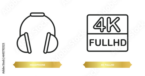 two editable outline icons from cinema concept. thin line icons such as headphone, 4k fullhd vector.