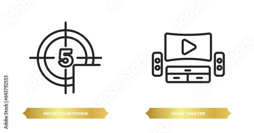 two editable outline icons from cinema concept. thin line icons such as movie countdown, home theater vector.