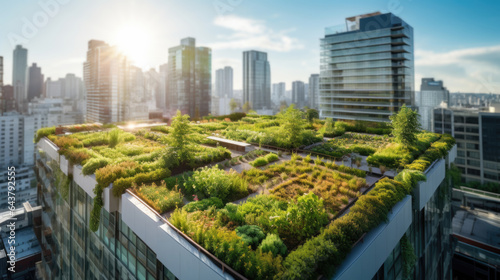 Top view of green roof in sustainable city