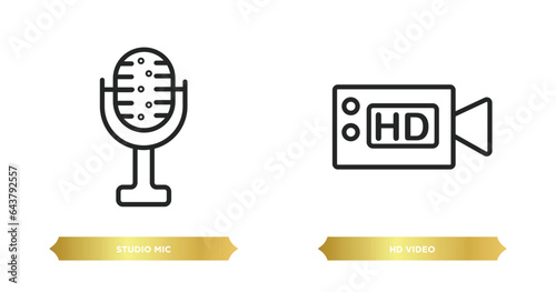 two editable outline icons from cinema concept. thin line icons such as studio mic, hd video vector.