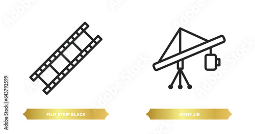 two editable outline icons from cinema concept. thin line icons such as film strip black, jimmy jib vector.