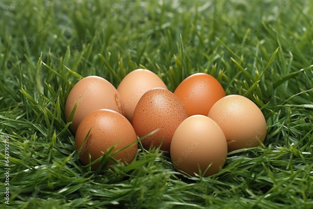 freshly laid eggs on natural grass background freshly laid eggs on natural grass background
