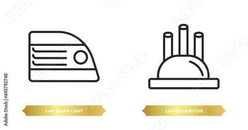 two editable outline icons from car parts concept. thin line icons such as car brake light, car distributor cap vector.