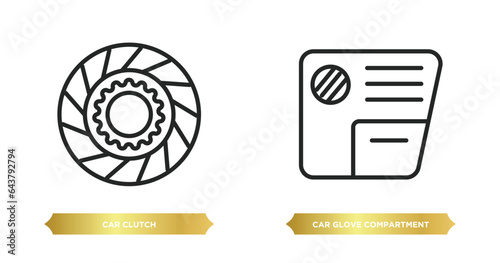 two editable outline icons from car parts concept. thin line icons such as car clutch, car glove compartment vector.