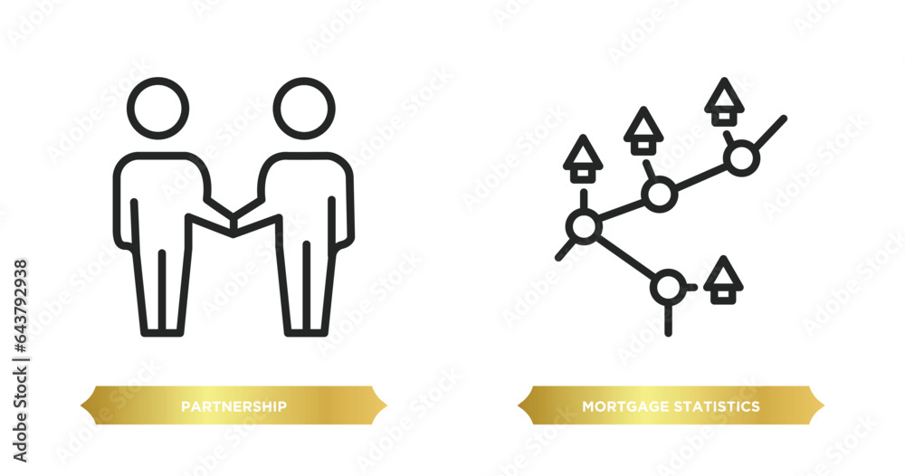 two editable outline icons from business and analytics concept. thin line icons such as partnership, mortgage statistics vector.