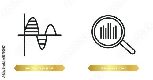 two editable outline icons from business and analytics concept. thin line icons such as sine waves analysis, search analytics vector.