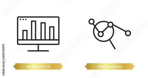 two editable outline icons from business and analytics concept. thin line icons such as bars graphic on screen, market research vector.