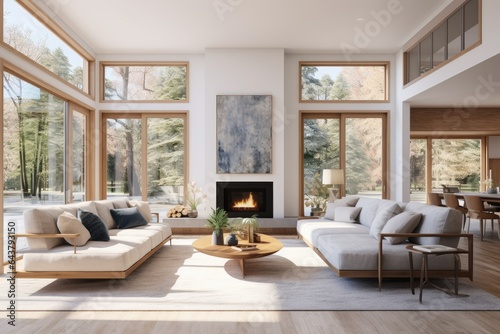 Comfortable Spacious Luxury Family Room Interior with Modern Fireplace and Low Profile Sofa © Bryan