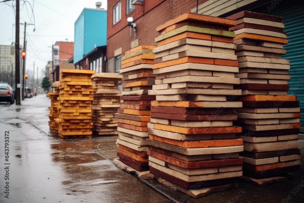 stack of tiles ready for city street installation stack of tiles ready for city street installation