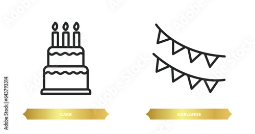 two editable outline icons from brazilia concept. thin line icons such as cake, garlands vector.