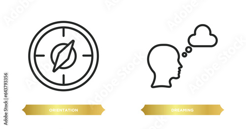 two editable outline icons from brain process collection. concept. thin line icons such as orientation, dreaming vector.