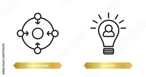 two editable outline icons from brain process concept. thin line icons such as concentration, initiative vector.
